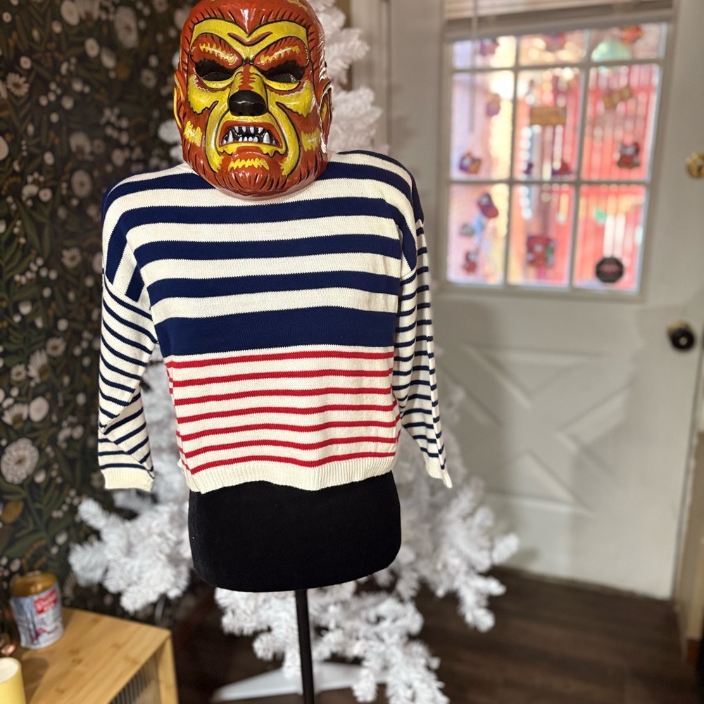 Vintage Striped Navy and Red Women’s Sweater